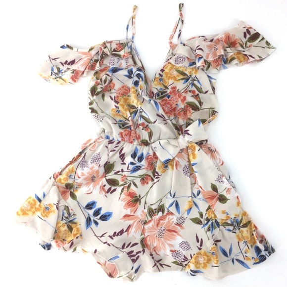 Band of Gypsies Pants - Band of Gypsies Floral Romper Cold-shoulder